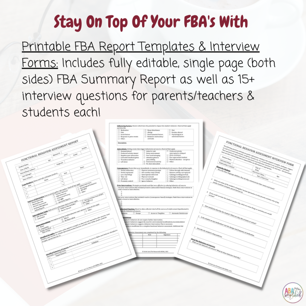 Functional Behavior Assessment (FBA) Bundle | Editable Template & Data ...