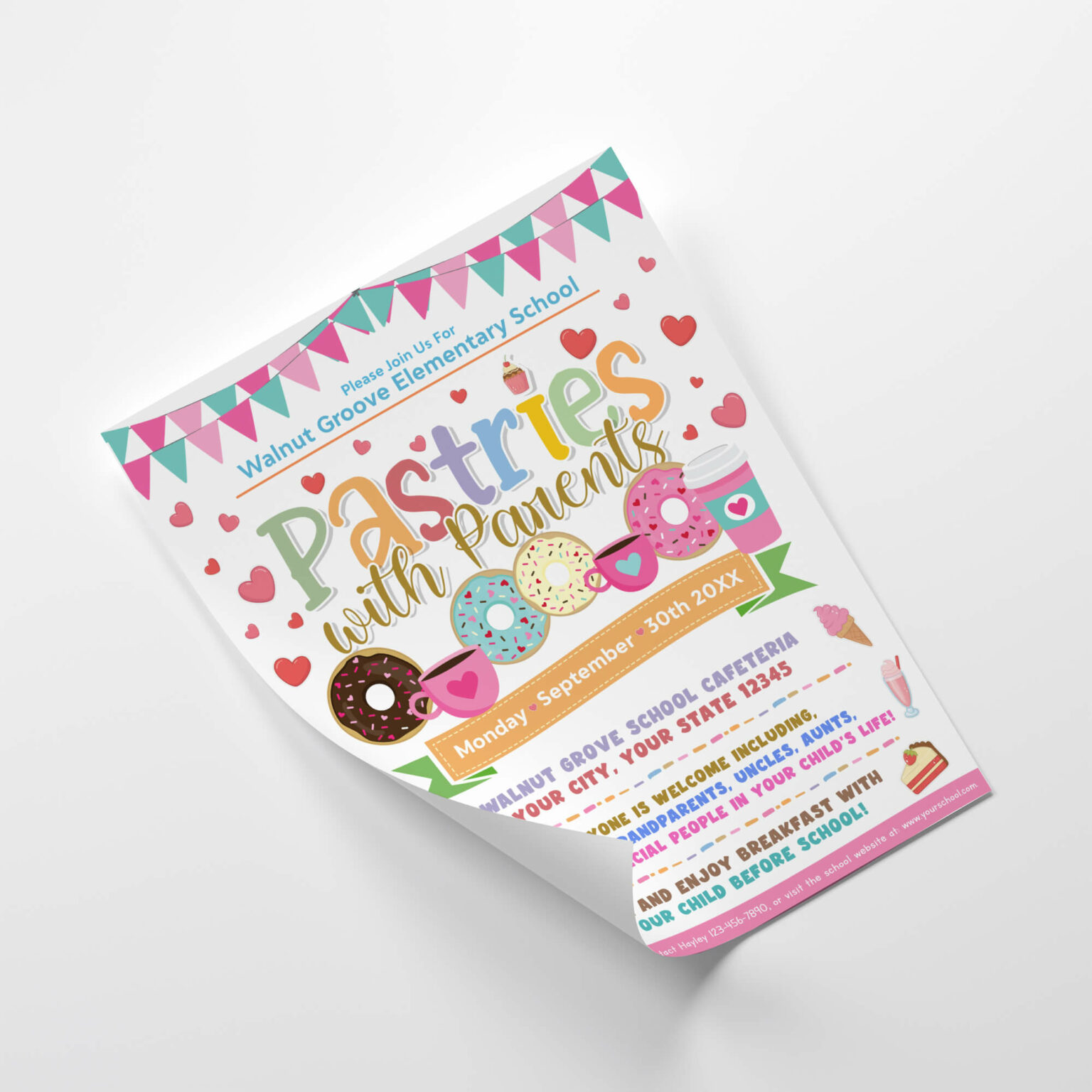 Editable Pastries with Parents Flyer, PTA PTO School Church Fundraiser Flyer Template Made By