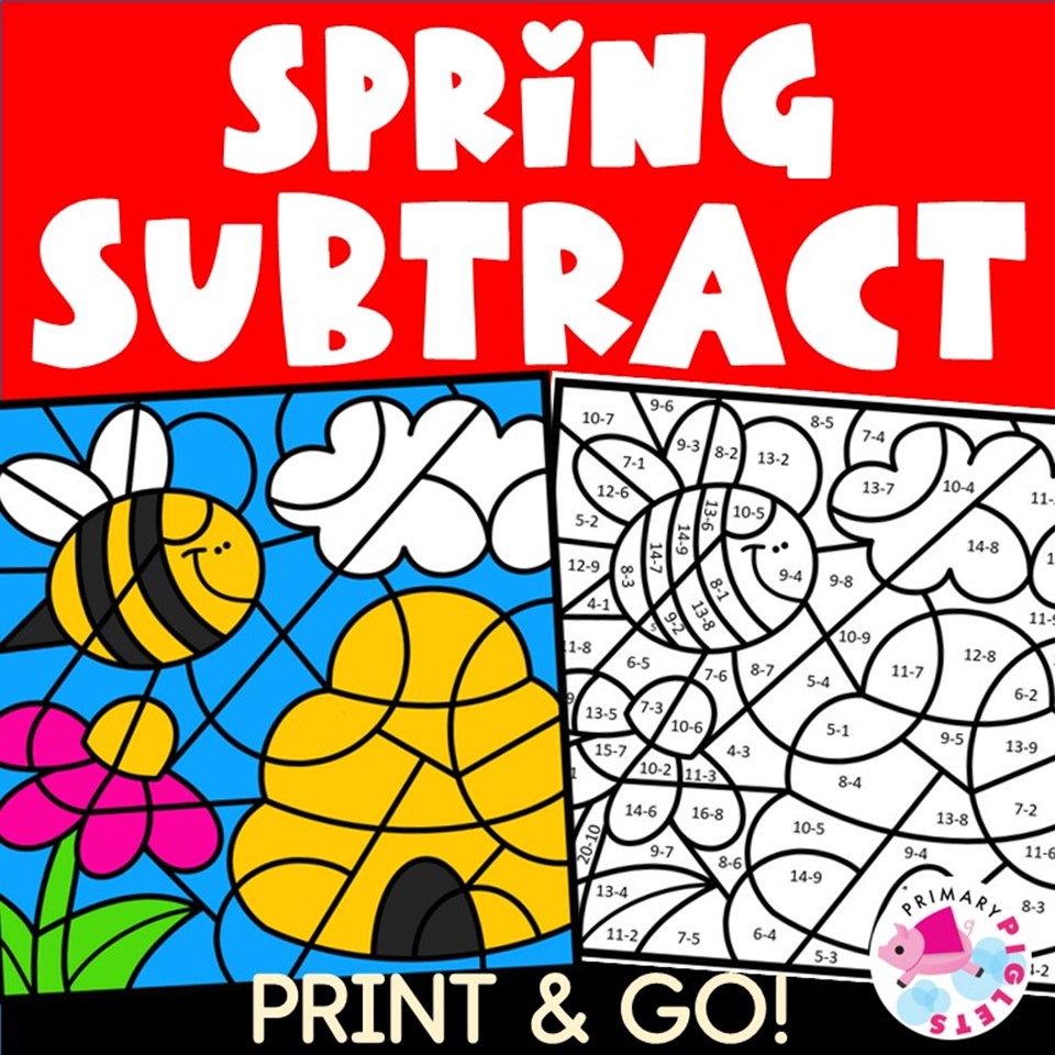SPRING COLOR BY NUMBER CODE SUBTRACTION | Made By Teachers