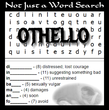 OTHELLO Prereading Vocabulary Puzzle Quiz, Worksheet, Test, Review - NO ...