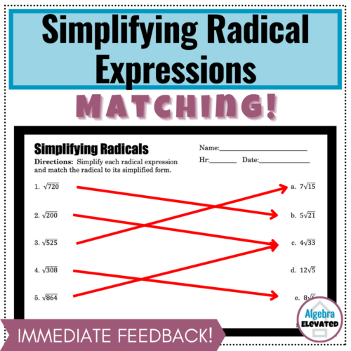 Simplifying Radicals Matching Worksheet | Made By Teachers