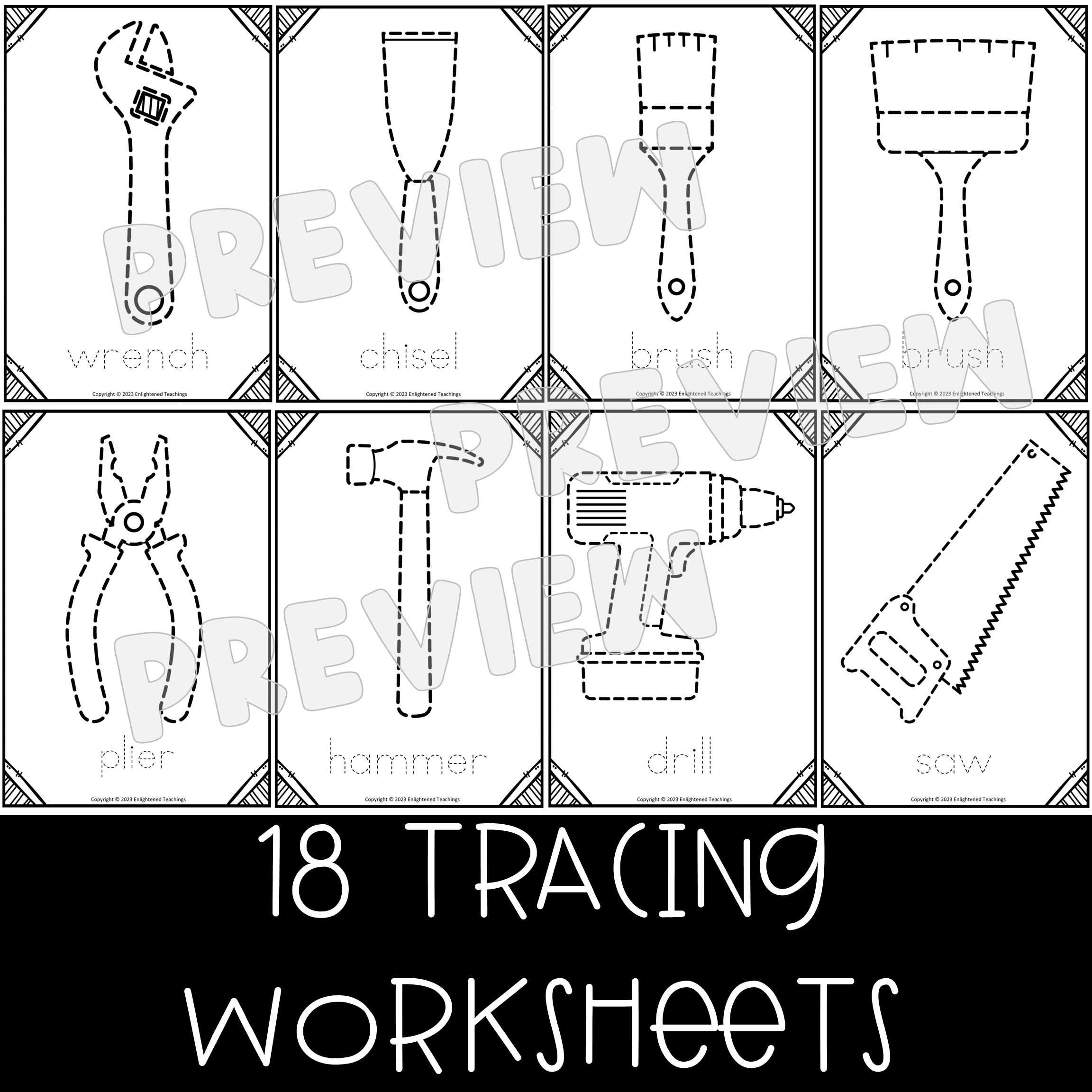 Construction Tools Tracing Worksheets Fine Motor Activity, Tools Vocabulary Made By Teachers