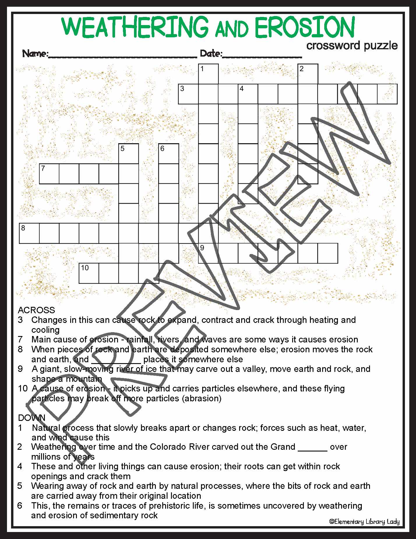 Weathering And Erosion Activities Crossword Puzzle And Word Search 