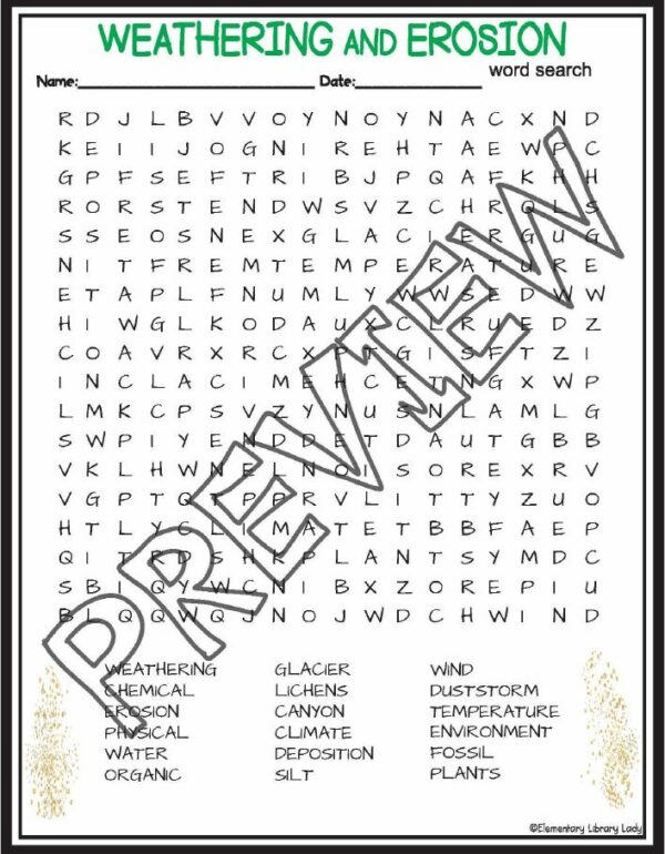 Weathering and Erosion Activities Crossword Puzzle and Word Search ...