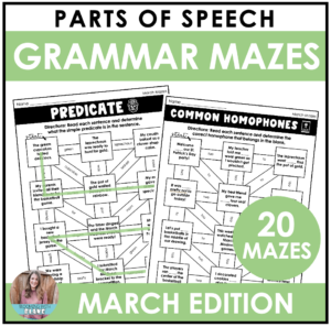 Grammar Practice Worksheets | March Parts of Speech Maze Activities