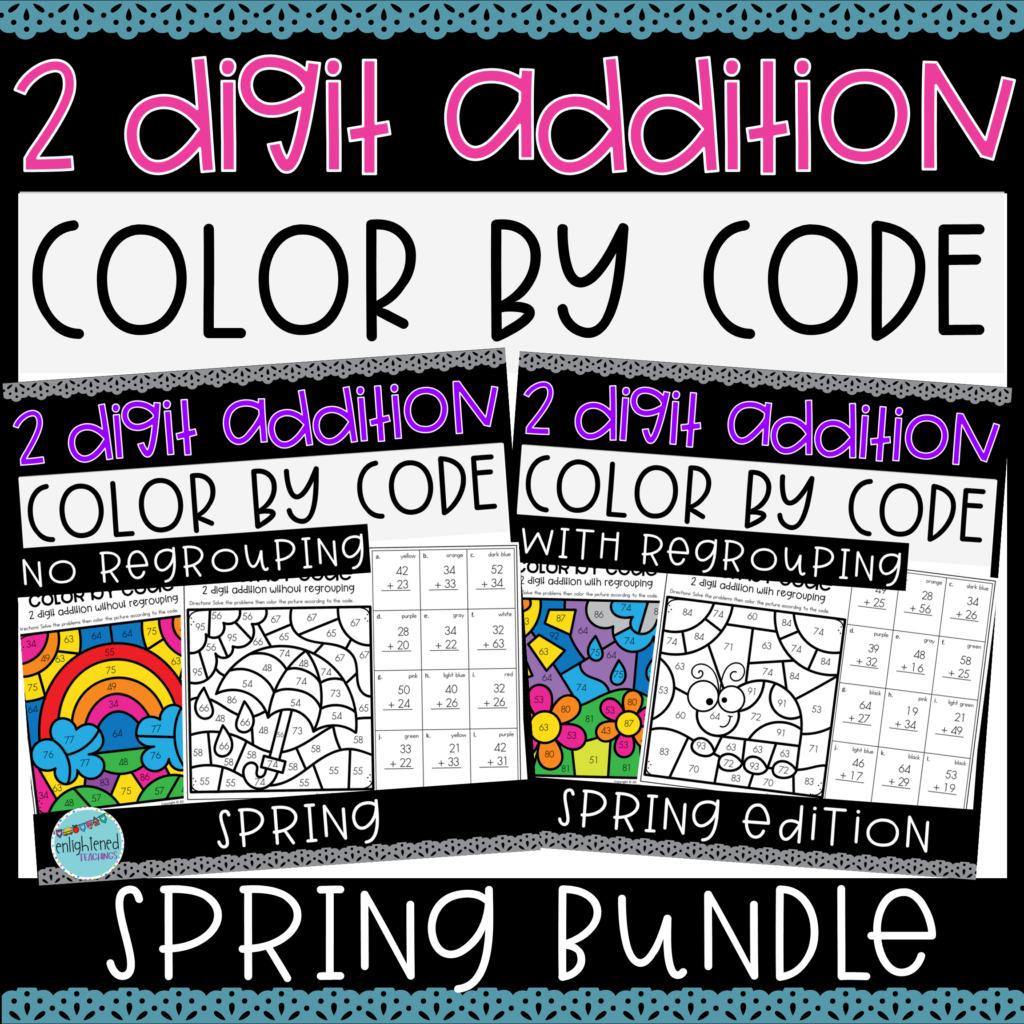Spring 2 Digit Addition with and without Regrouping Color by Code ...