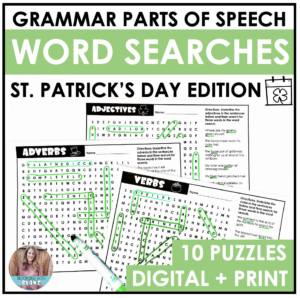 St. Patrick's Day Grammar Review | Parts of Speech Word Search