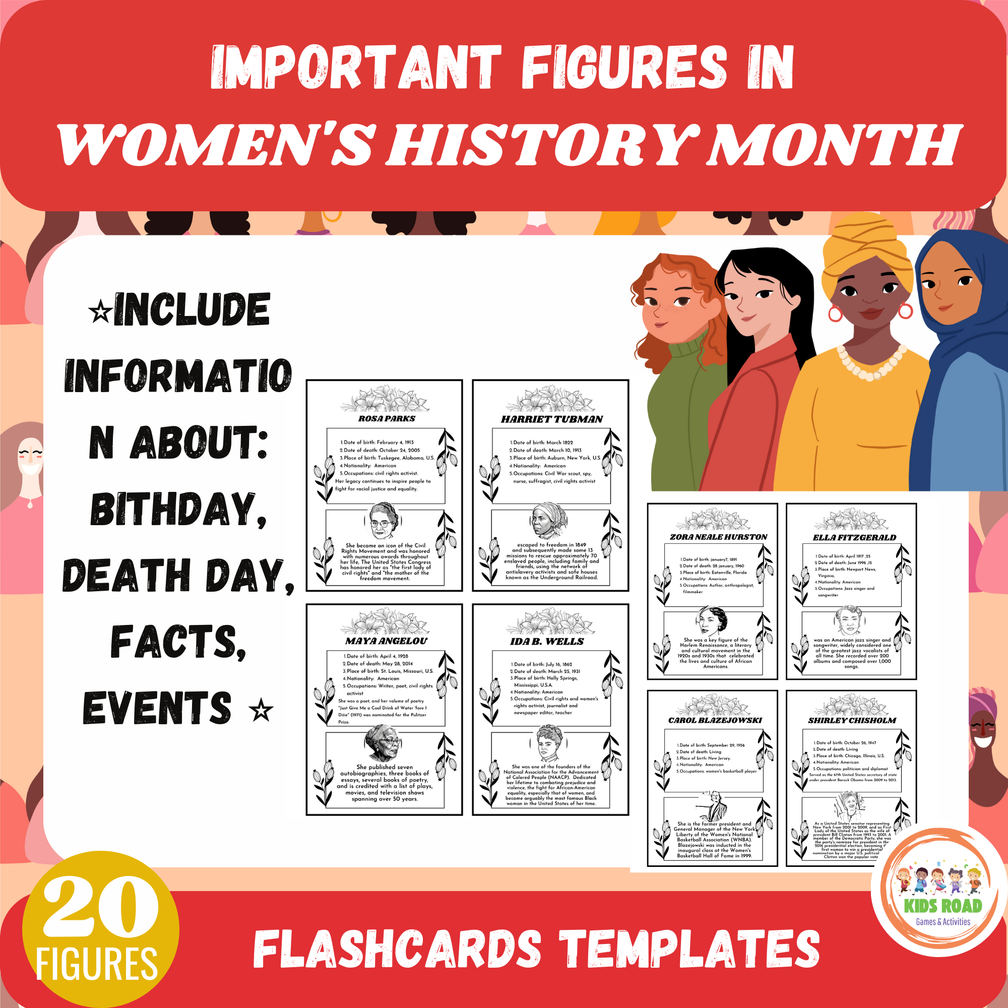 Women’s History Month Famous Women’s FlashCards Printable ( K, 1st