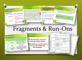 Fragments and Run-ons: Video, PowerPoint, Notes, HW, & Quiz - Distance Learning