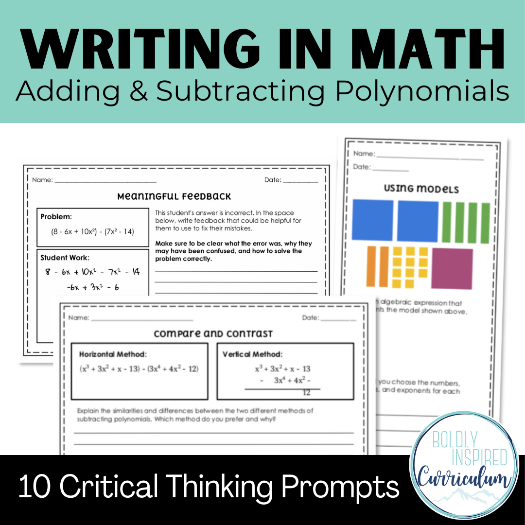 Adding and Subtracting Polynomials Math Writing Prompts