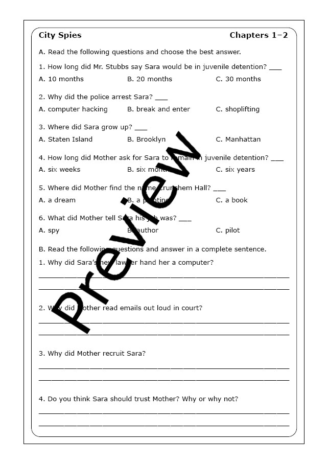 James Ponti "City Spies" worksheets Made By Teachers