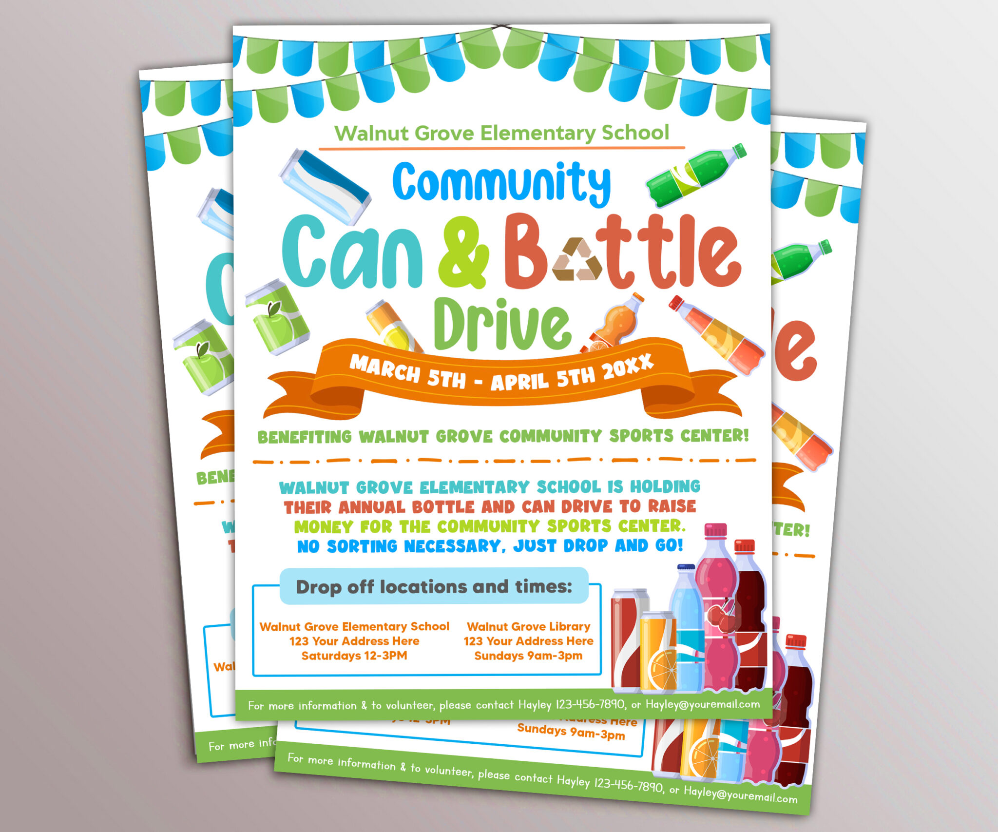 Editable Can and Bottle Drive Flyer, Recycling Fundraiser Event