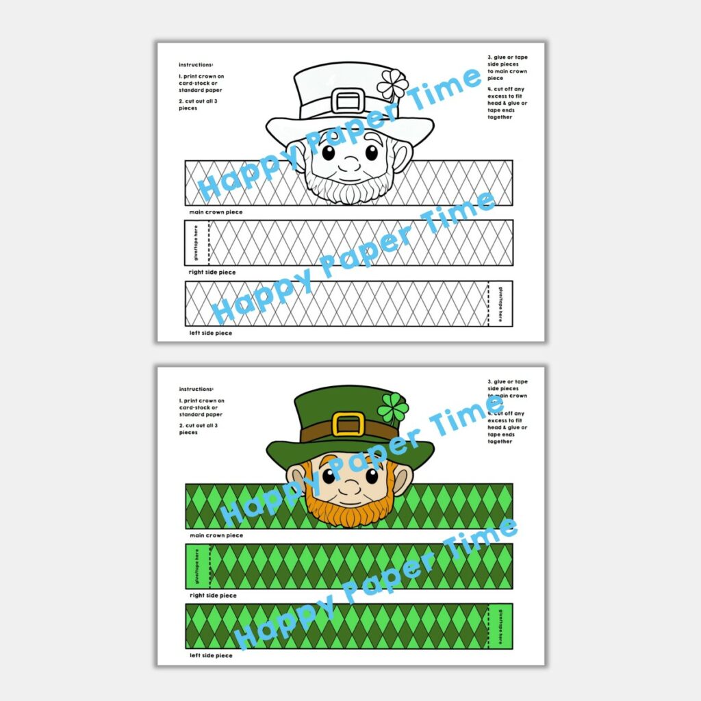 Leprechaun Paper Crown Headband Printable Coloring St. Patrick’s Day ...
