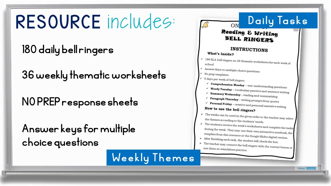 Reading Comprehension and Writing Bell Ringers ONE YEAR of Daily