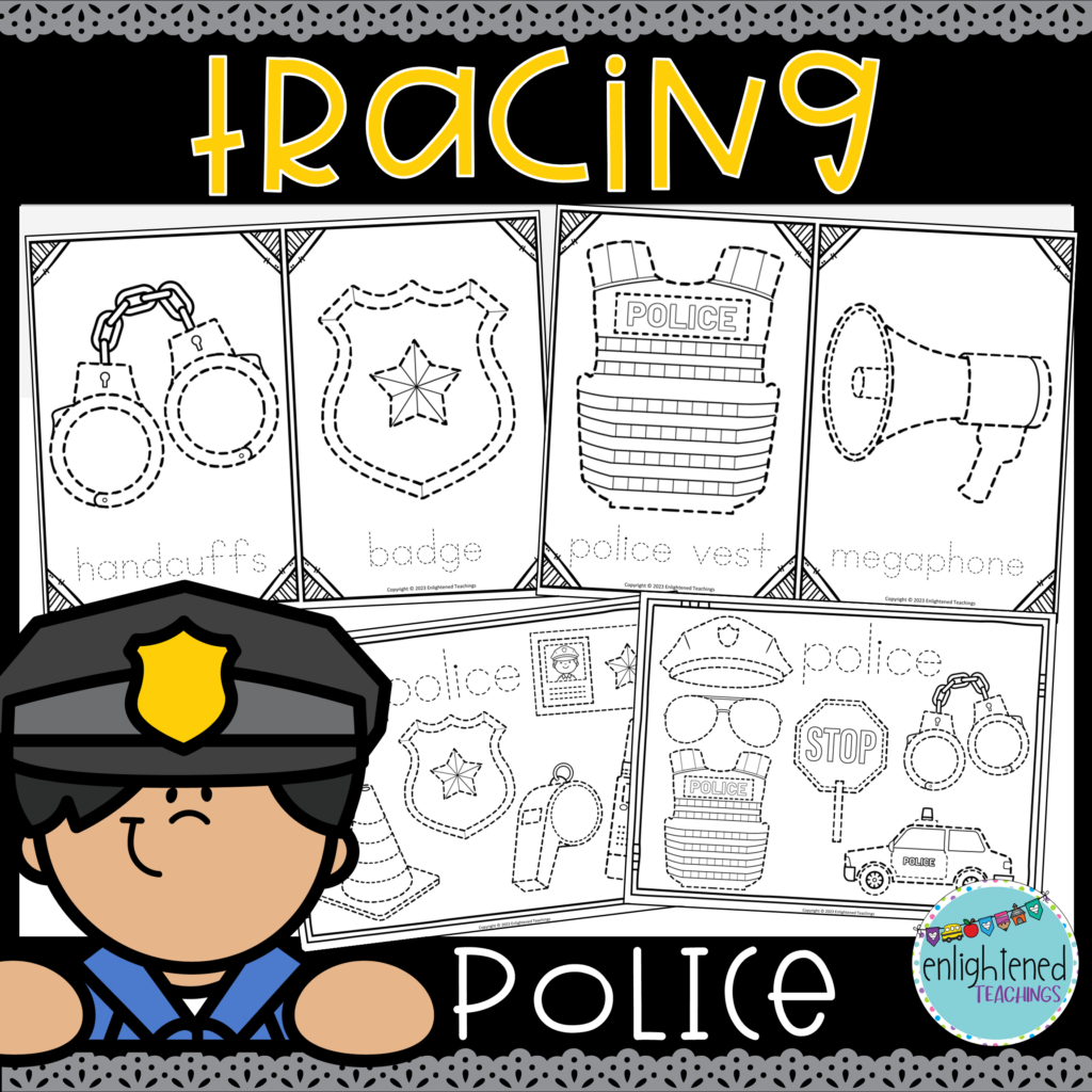 Community Helpers Police Tracing Worksheets Fine Motor Activity Police