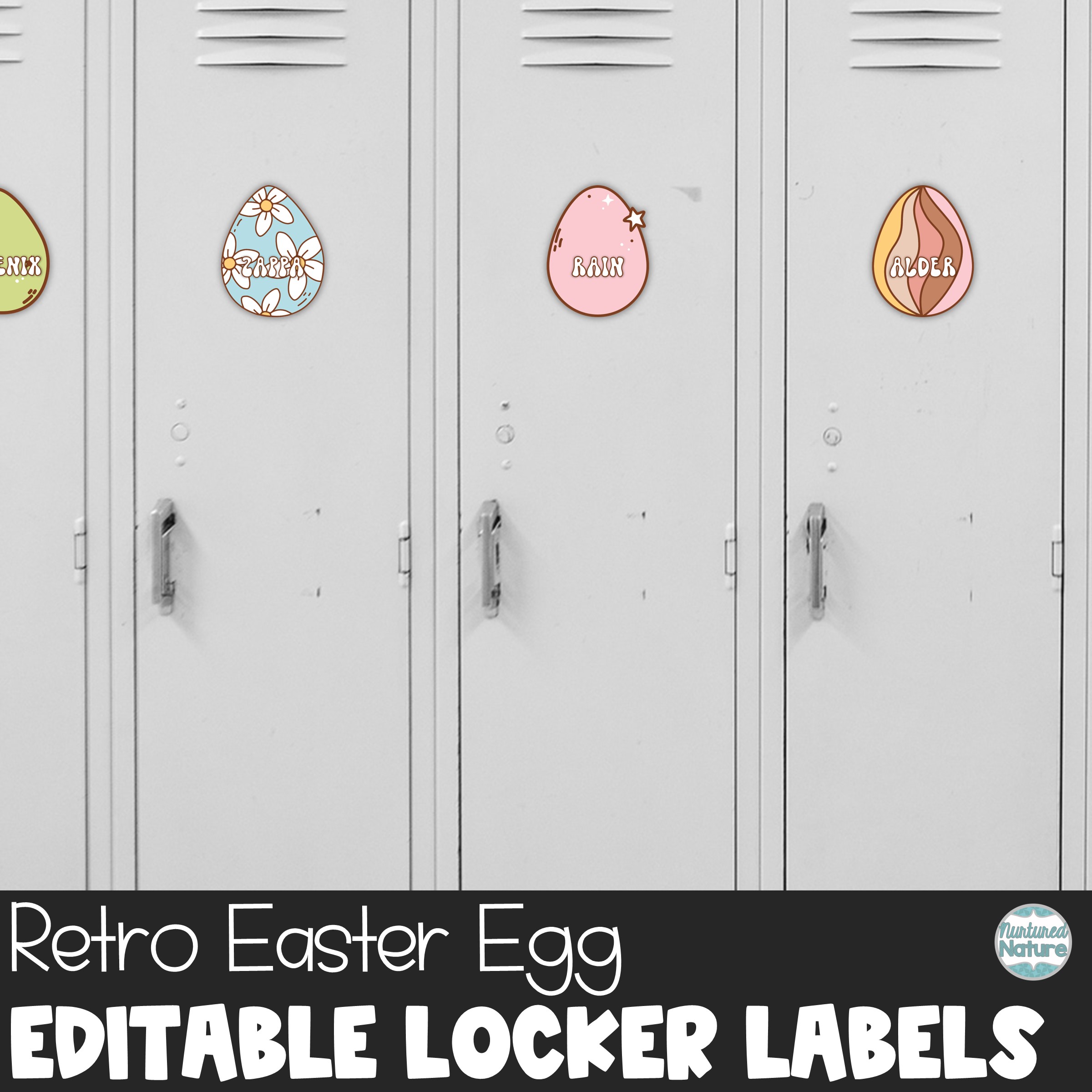 Editable Spring Decor Retro Easter Egg Locker Labels or Cubby Tags
