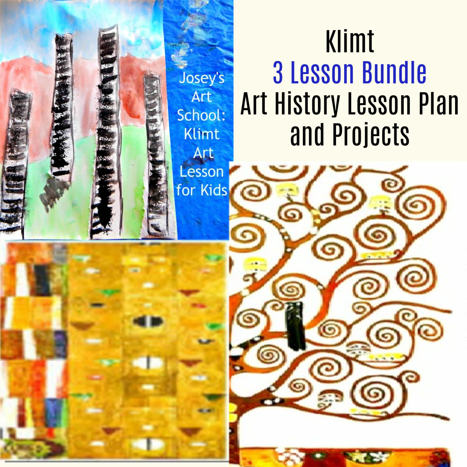 Gustav Klimt Art 3 Lesson Bundle Birch Trees Tree of Life K6th Common