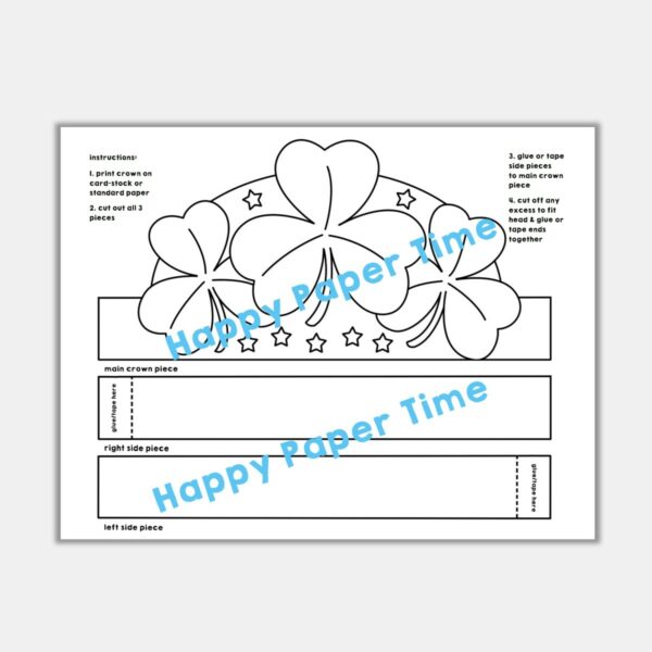 Shamrock Clovers Paper Crown Headband Printable Coloring St. Patrick's ...