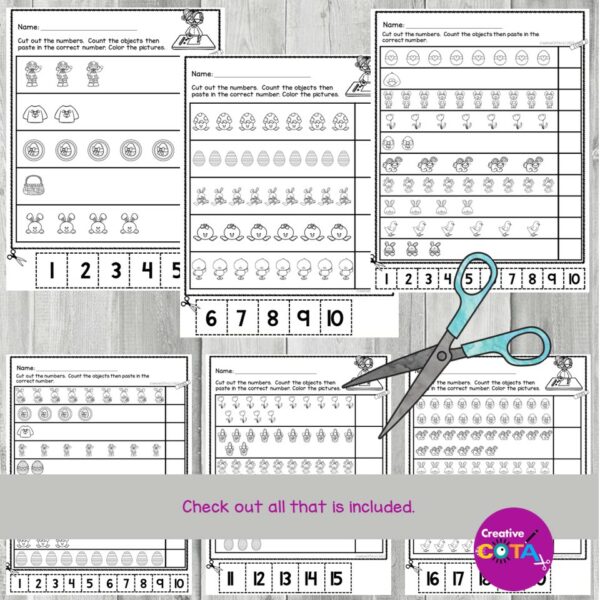 No Prep Easter Kindergarten Math Numbers 1-20 Cut and Paste Worksheets ...
