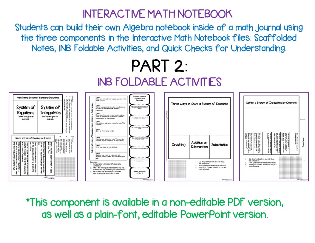 Systems of Equations - Algebra Guided Note-Taking Activities | Made By ...