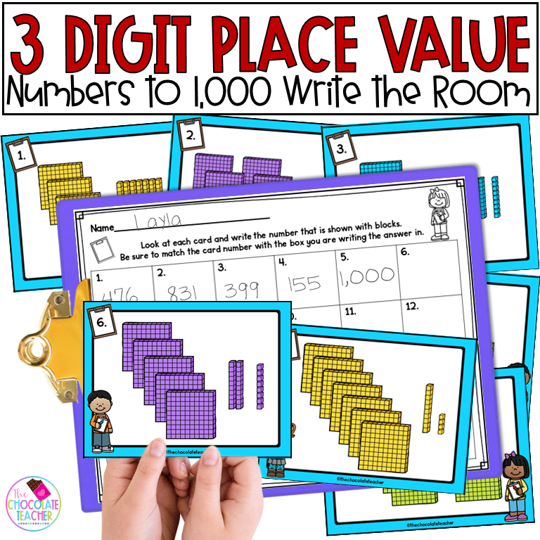 Place Value Base Ten Blocks Numbers to 1,000 Math Write the Room