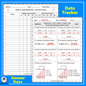 4 Digit by 1 Digit Multiplication Assessment Worksheets | Partial ...