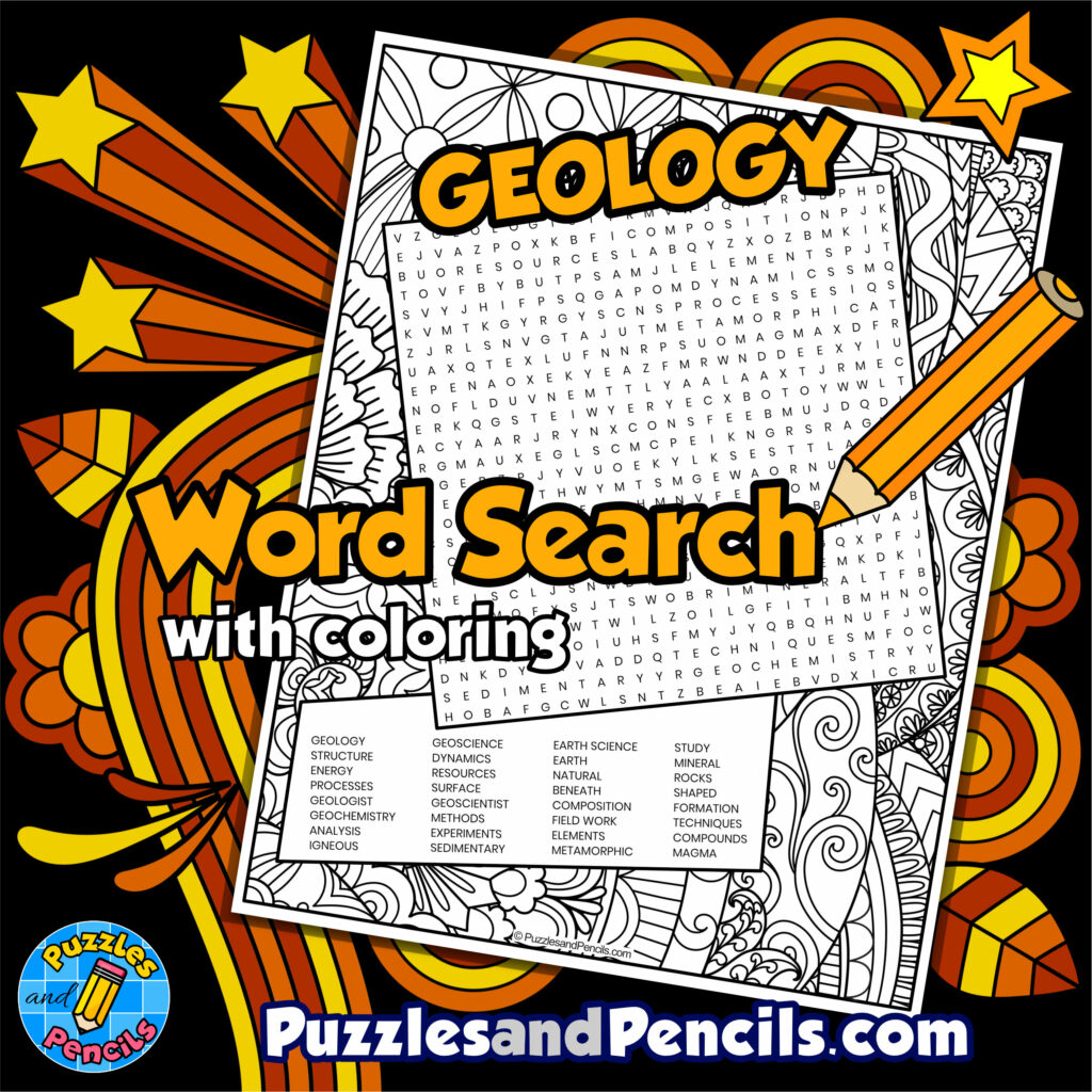 Geology Word Search Puzzle with Coloring | Geologist Wordsearch | Made ...