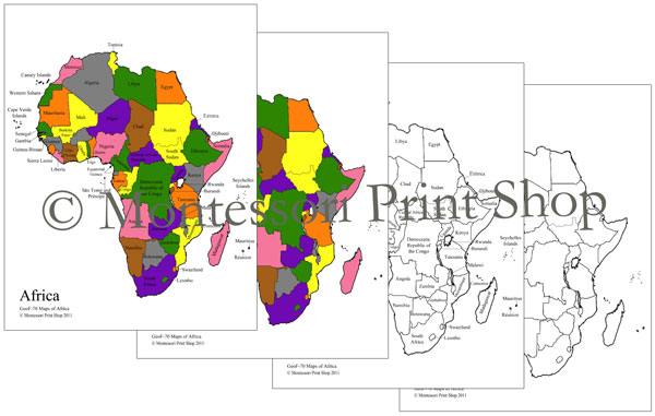 Maps of Africa (Control & Blackline Masters) - Montessori color-code
