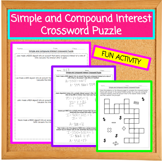 Simple and Compound Interest CrossWord Puzzle Activity