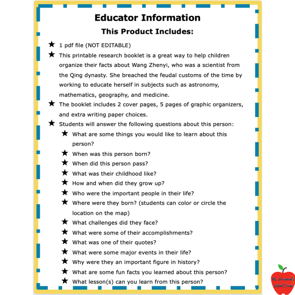 Wang Zhenyi All-About Research Project Graphic Organizer | Biography ...