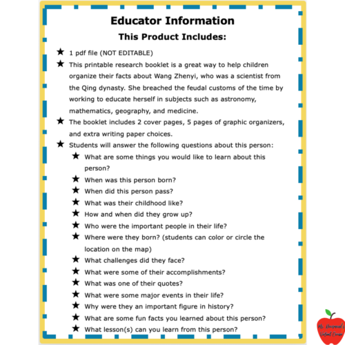 Wang Zhenyi All-About Research Project Graphic Organizer | Biography ...