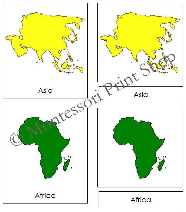 World Continents 3Part Cards (Montessori colors) Made By Teachers