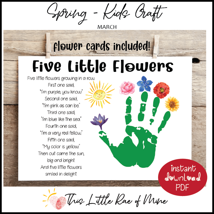 Five Little Flowers Spring Poem Handprint Art Keepsake 