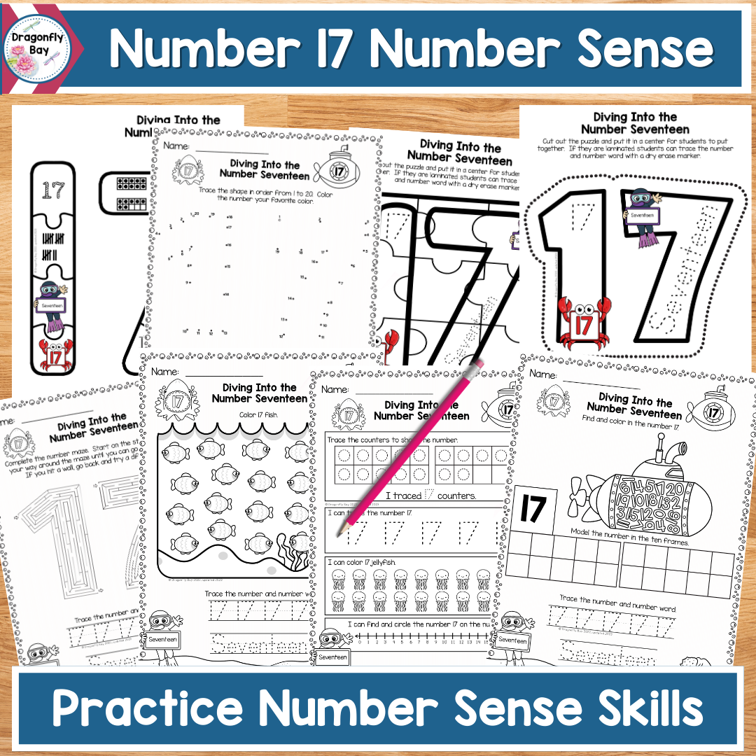 Number 17 Number Sense Worksheets Color by Codes and Center Activities ...