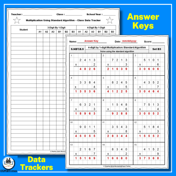Long Math Sheets 4 Digit by 1 Digit Long Multiplication Worksheets - Made By Teachers