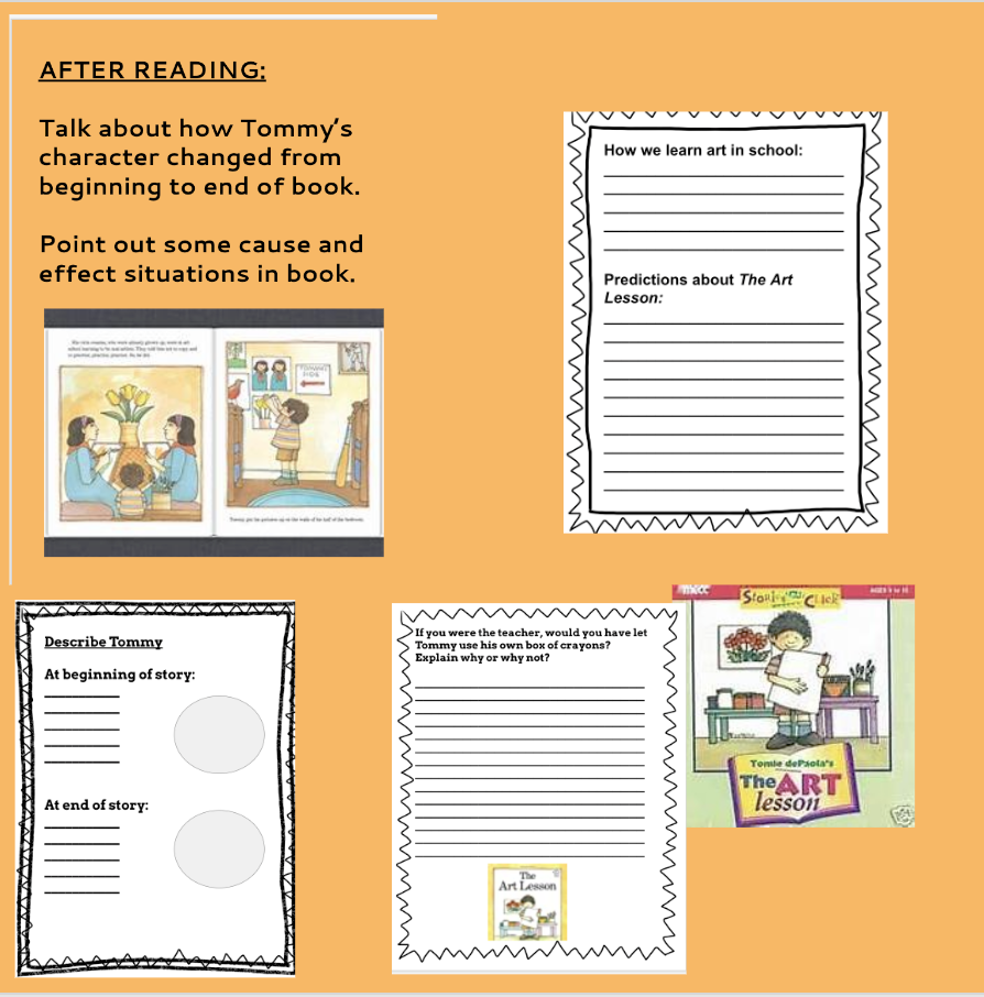 THE ART LESSON BY TOMIE dePAOLA READING ACTIVITY UNIT Made By Teachers