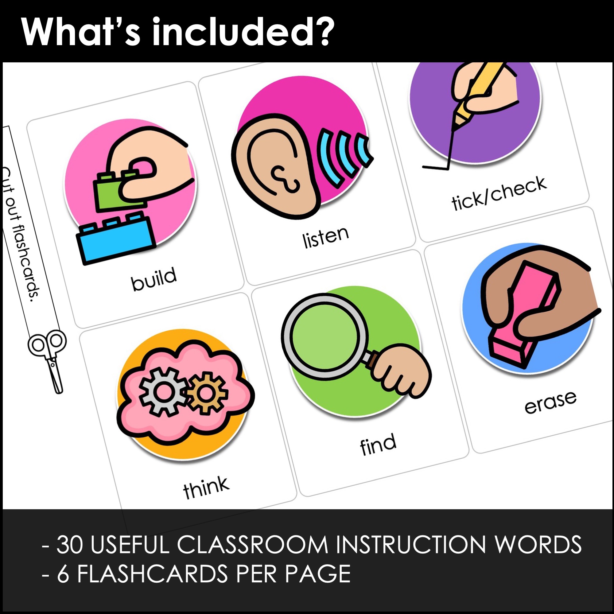 Classroom Instruction Flashcards Editable Vocabulary Flash Cards ESL