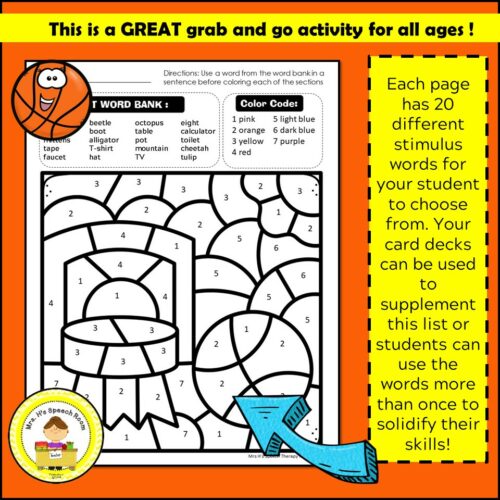 Basketball Color by Code Speech Therapy Made By Teachers