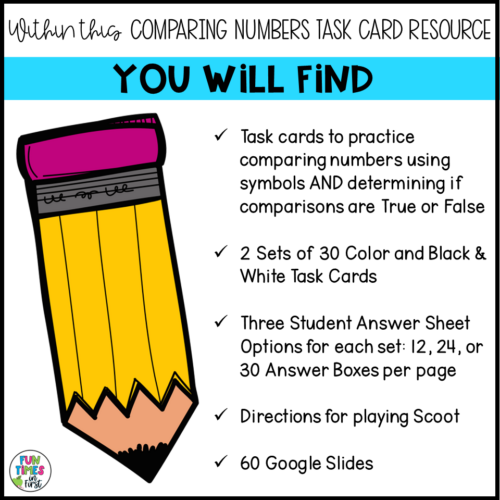 Comparing Numbers Math Task Cards: Greater Than Less Than Equal To ...
