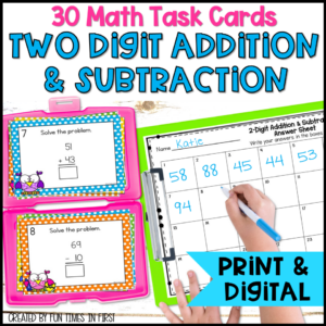 Two Digit Addition and Subtraction Math Task Cards No Regrouping | Made ...