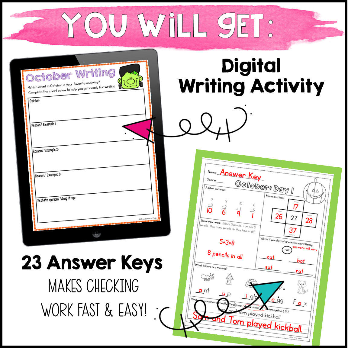 1st Grade October Morning Work Math & ELA Spiral Review - Printable ...