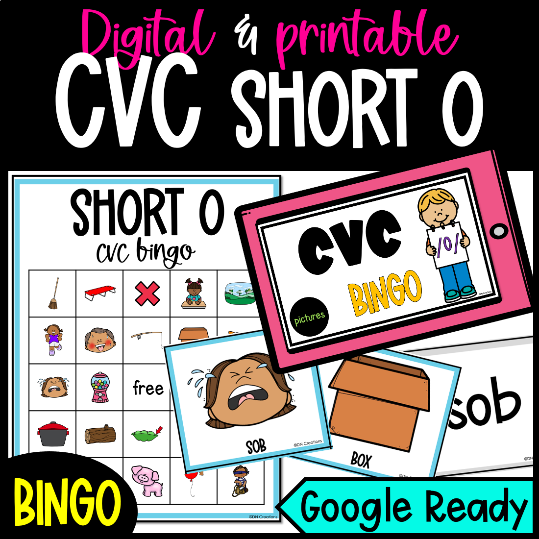 Cvc bingo for short o short vowel sound practice reading games