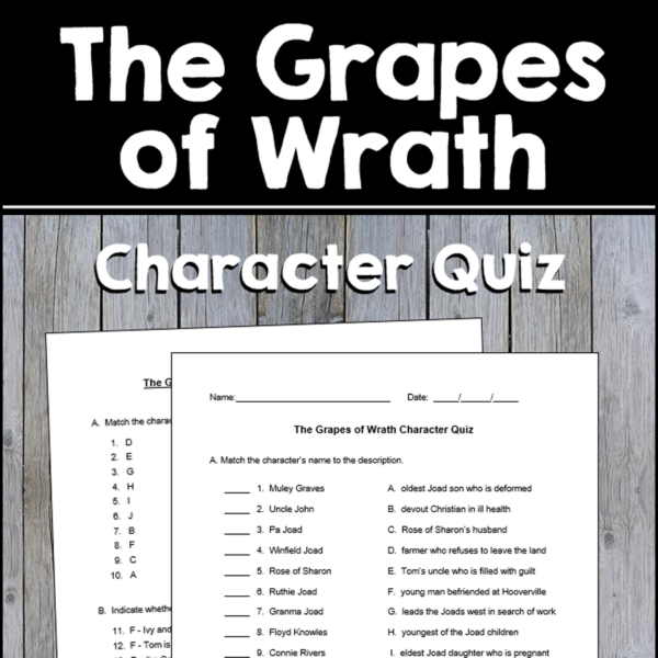 The Grapes of Wrath Character Quiz with Answer Key Made By Teachers