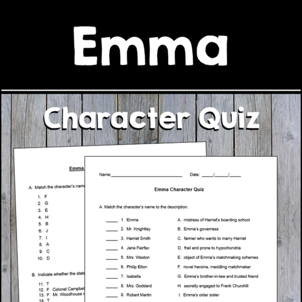 Emma Character Quiz with Answer Key Made By Teachers