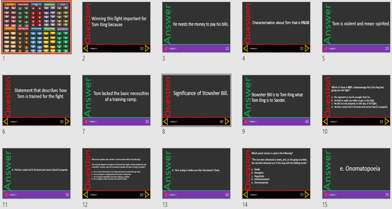 10 Short Stories 2 - Jeopardy Play on Zoom with your class