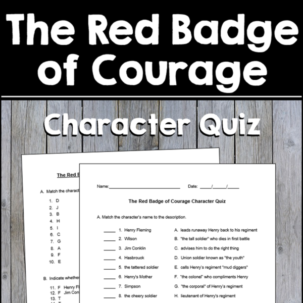 The Red Badge of Courage Character Quiz with Answer Key | Made By Teachers