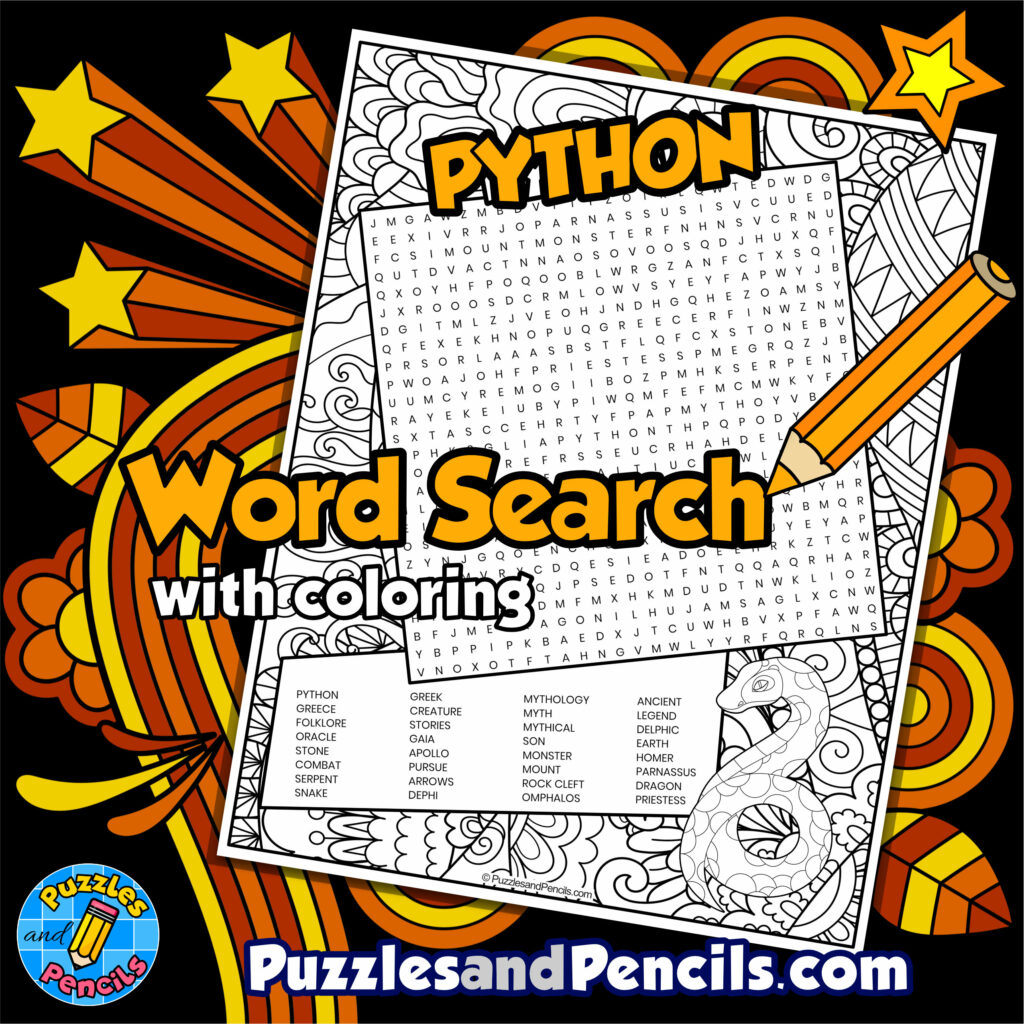 Python Word Search Puzzle with Coloring | Greek Mythology Wordsearch ...