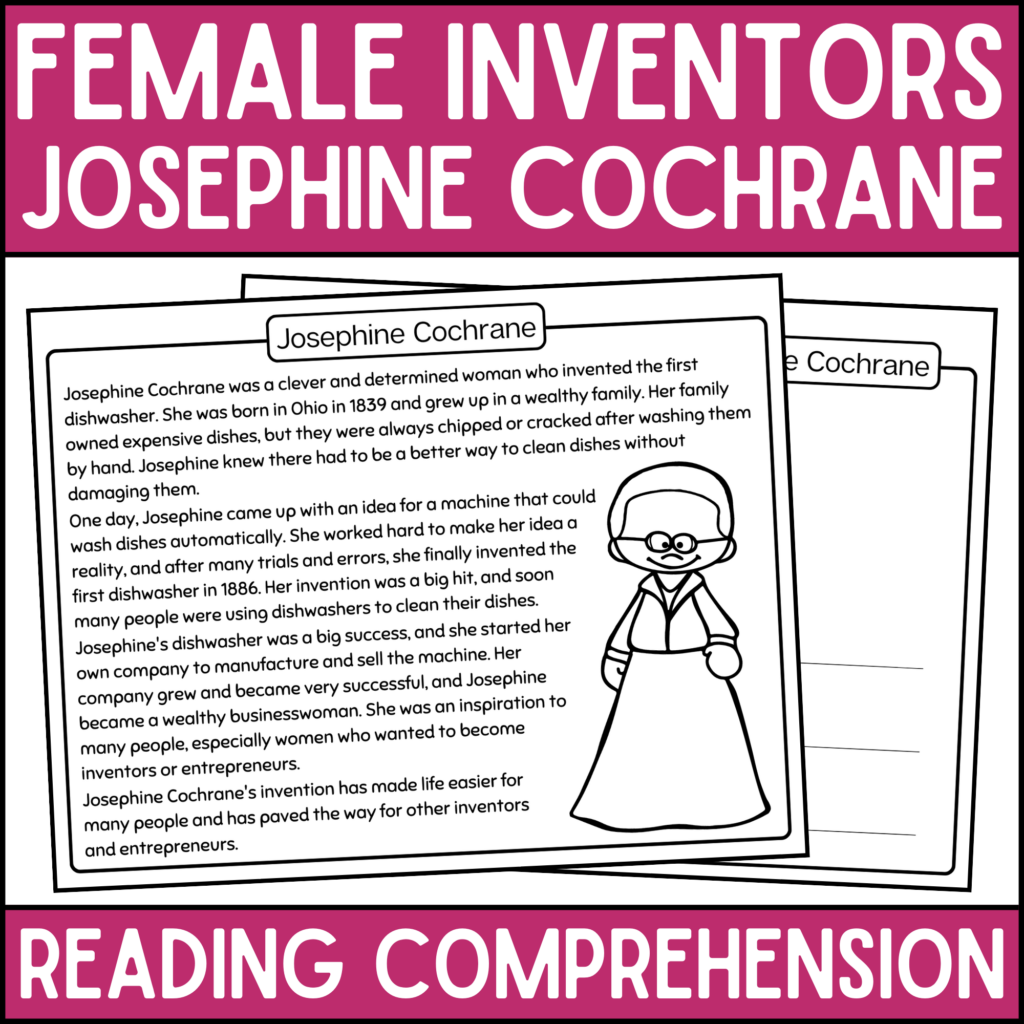 Josephine Cochrane Reading Comprehension Passage Women's History