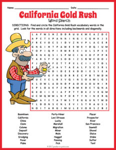 CALIFORNIA GOLD RUSH Word Search History Worksheet Activity | Made By ...