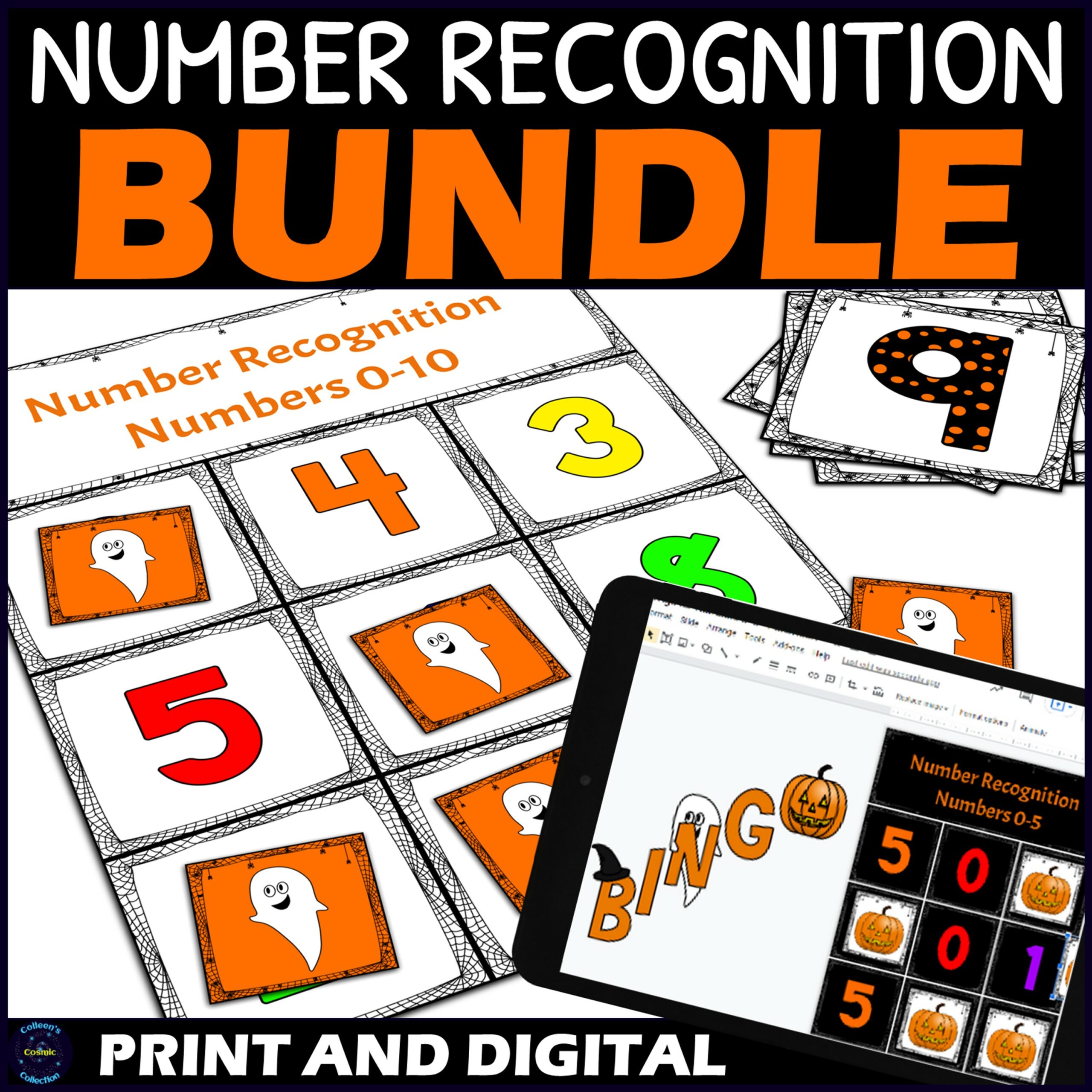Halloween Number Recognition Activity BUNDLE Bingo